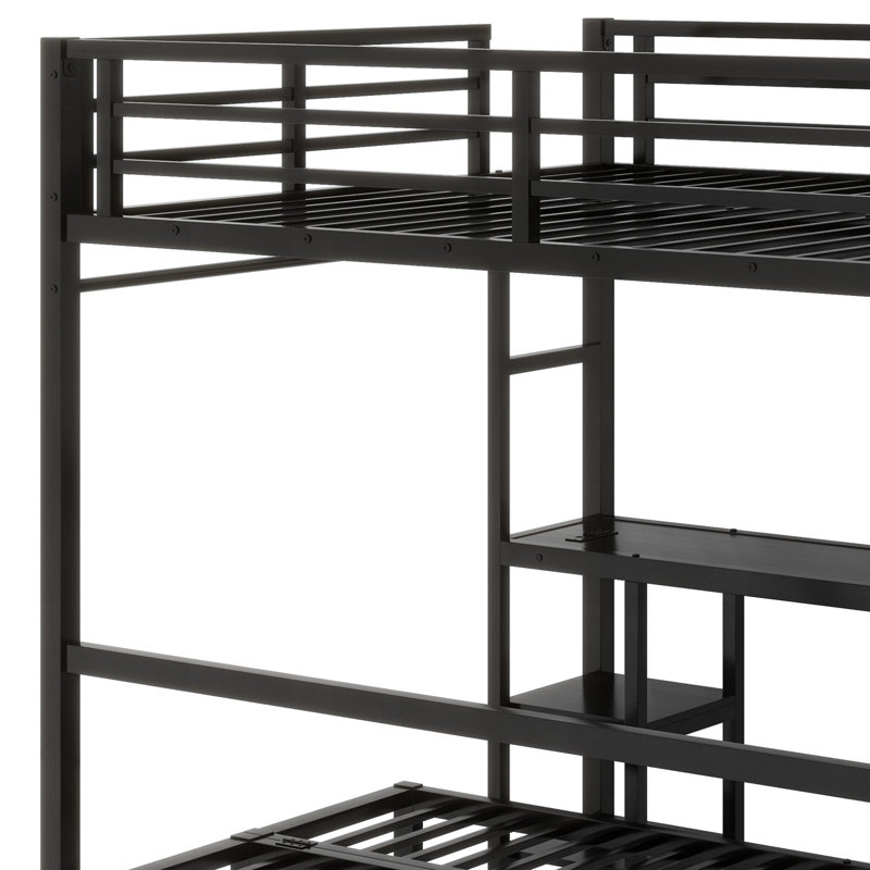 Lit superposé en métal / lit mezzanine avec bureau et tablettes, utilisations multiples se pliant dans un canapé avec DEL et USB