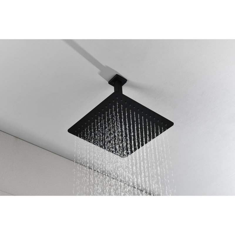 304 Stainless Steel Matte Black Bathroom Shower - 16 Inch Square Rain Head Rainfall, Matte Black