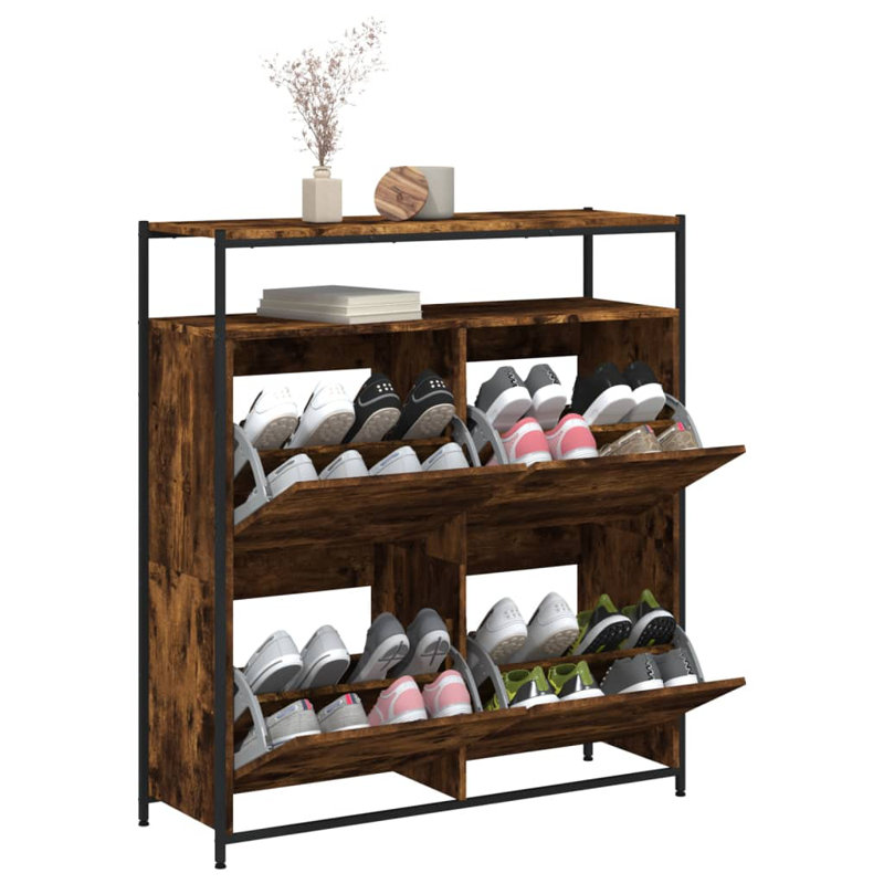 12 Pair Shoe Storage Cabinet, Smoked Oak