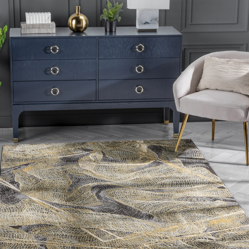 Well Woven Cairo Gillian Abstract Modern Yellow Rug, Rectangle 120cm x 160cm