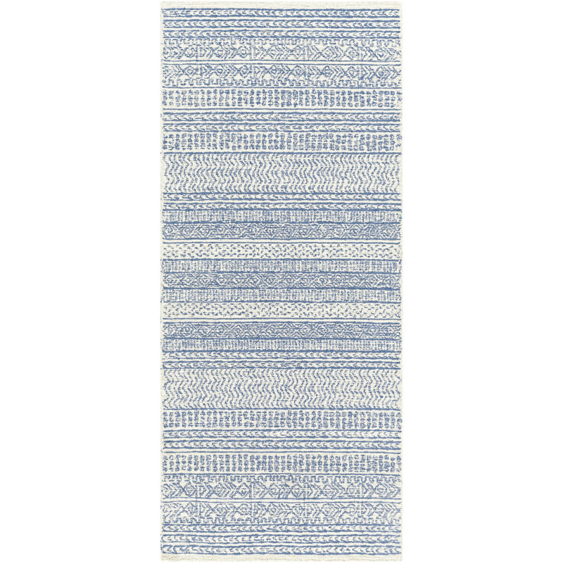 Abdera Hand-Tufted Wool Dark Blue/Ivory Rug, Runner 3' x 12'