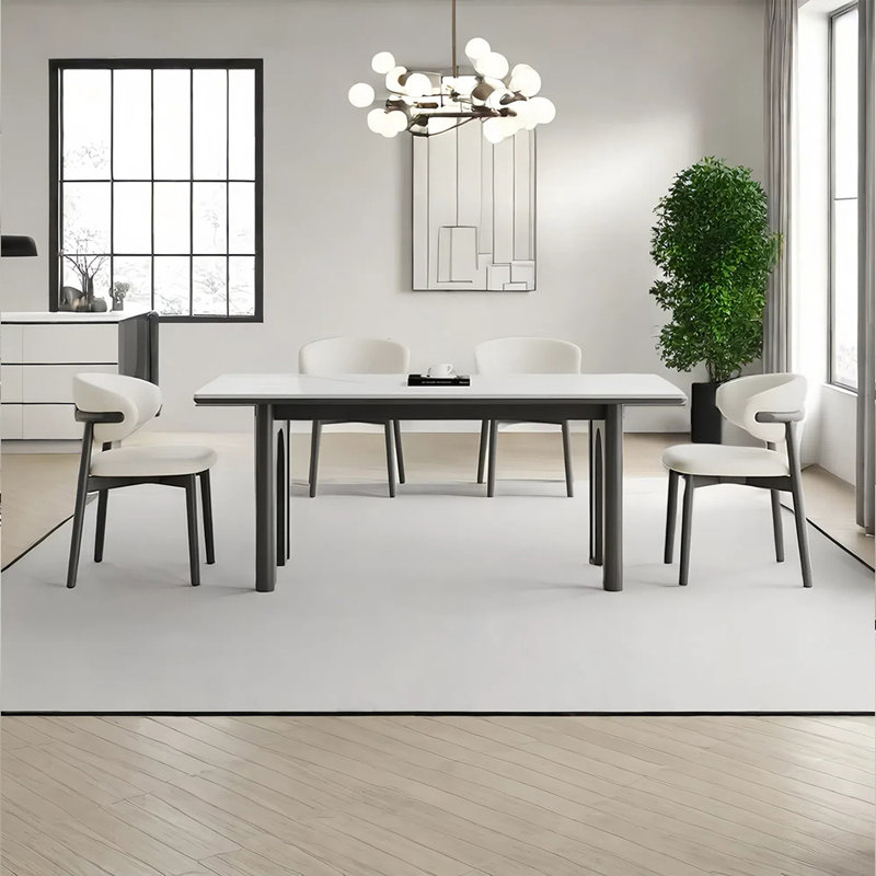 Elegant rock plate dining table and chair set, 29.52" H x 31.49" W x 62.99" L