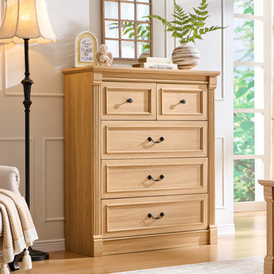 Farmhouse 5 Drawers Dresser for Bedroom, 46" Tall Dressers & Chests of Drawers w/Roman Column