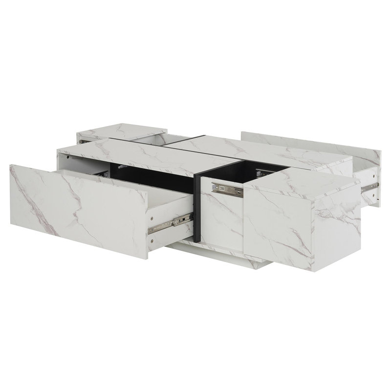 Table basse rectangulaire à plateau coulissant avec 2 tiroirs et 2 rangements cachés pour le salon 47,2 po (blanc)