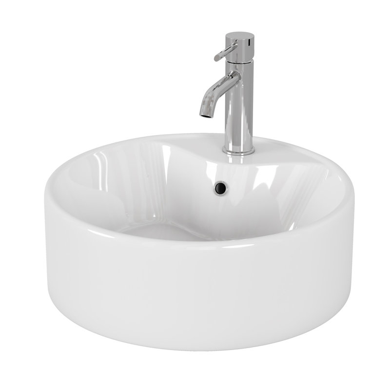 Bathroom Vessel Sink 15.7" x 5,.7" Round Bowl Sink, Bathroom Countetop Round White Vanity Sink Basin,Ceramic Basin,Glossy
White