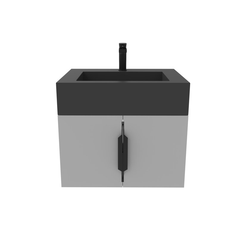 Ensemble de meuble-lavabo mural moderne flottant 24 po Nile, Bitume, Noir mat, Gris