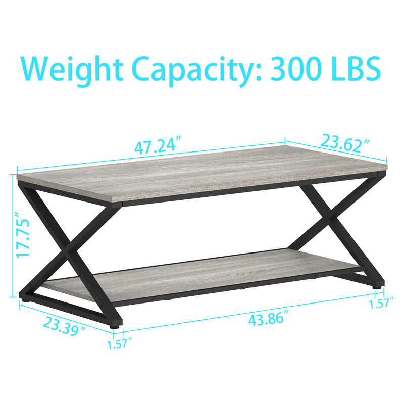 Coffee Table, 17.75" H x 47.24" L x 23.62" W, Light Gray Oak