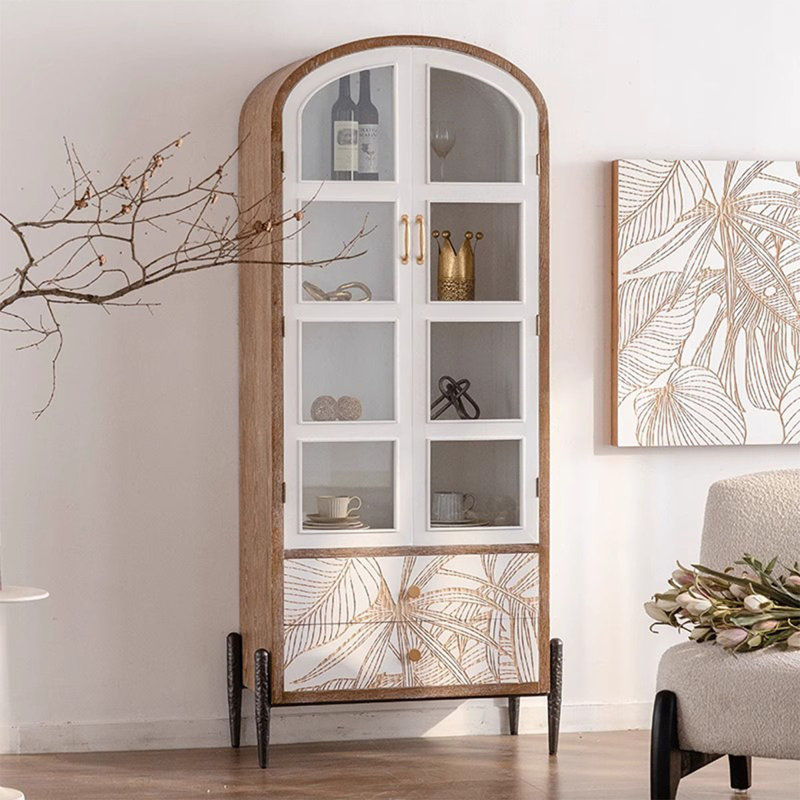 Blanc + vitrines en bois massif Burlywood