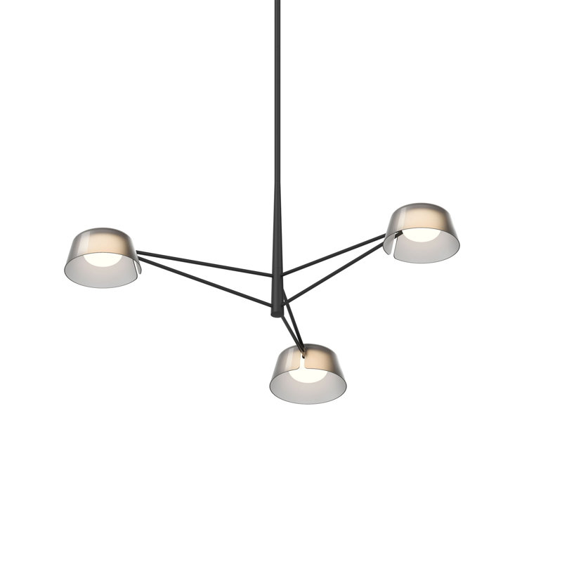 Lustre rectangulaire à 6 lumières Ray, Fumé gravé, H 12 po x l 35,75 po x P 35,75 po, Noir satiné