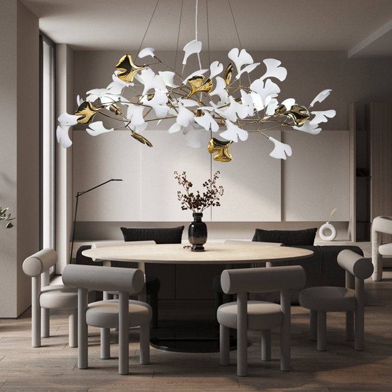 Ceramic Ginkgo Leaves Chandelier Lighting D39"