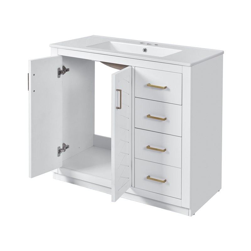 Meuble-lavabo 36 po avec lavabo en céramique, Blanc