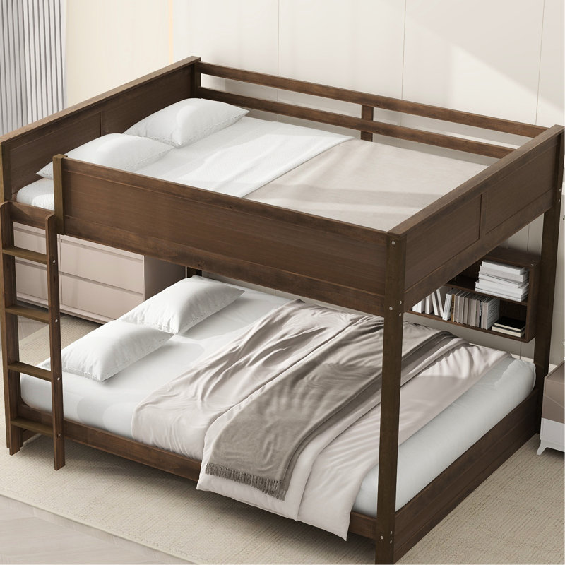 Queen Over Bunk Bed With Storage Cabinets And Electrical Connections Antique Roomy, Wood