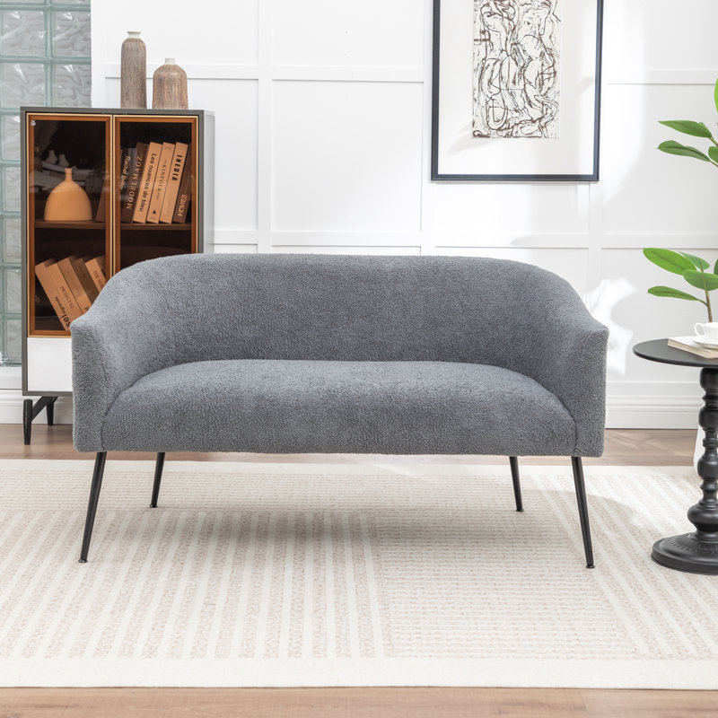 Upholstered Faux Fur Loveseat, Gray, Black
