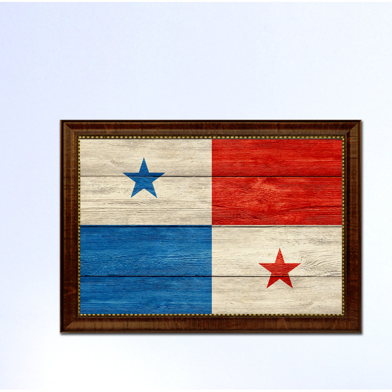 « panama country flag », peinture sur toile encadrée, H 15 po x l 21 po x P 1 po, Encadrement brun
