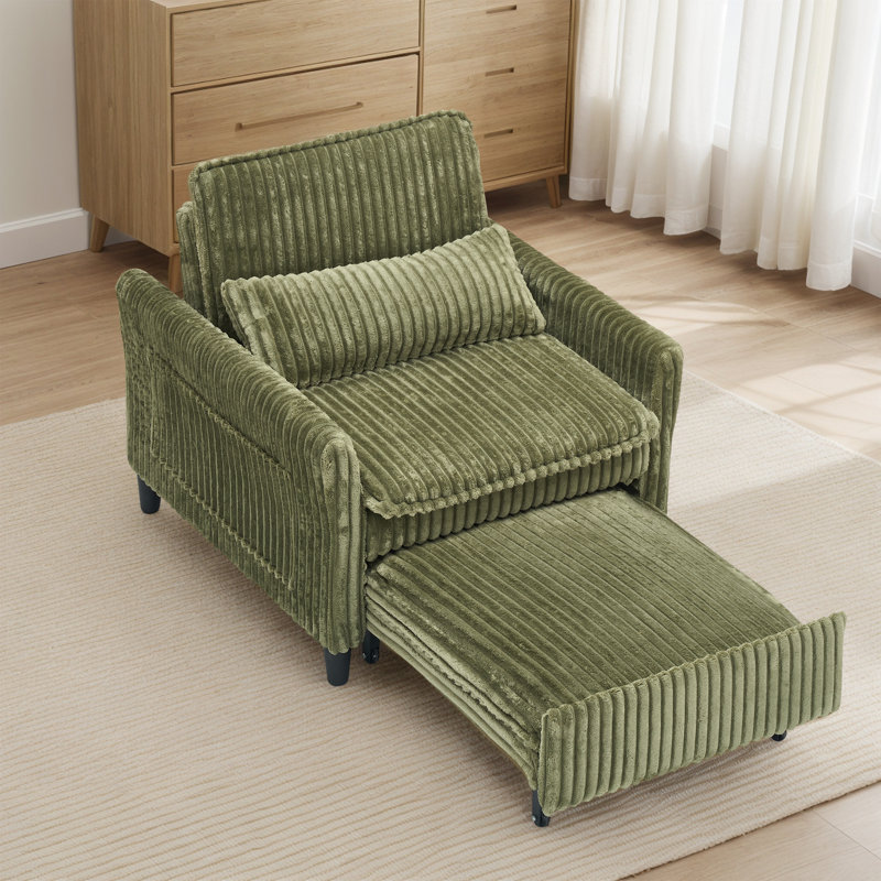 Modern 3 In 1 Convertible Sofa Bed,Sleeper Sofa With Pillows, Green Corduroy