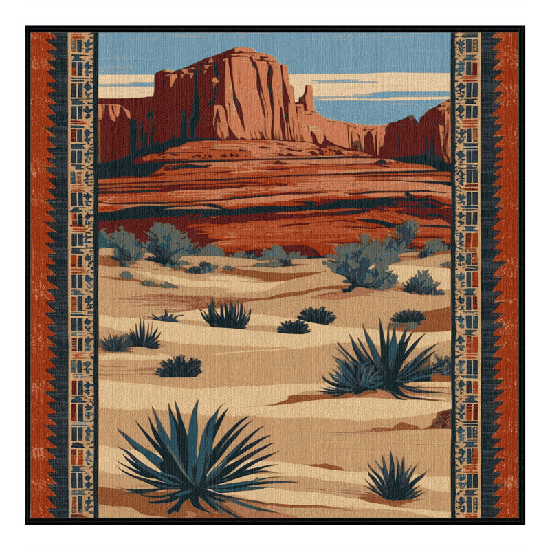 Washable Horseshoe Pattern Southwestern Area Rug, Square 3' x 3'