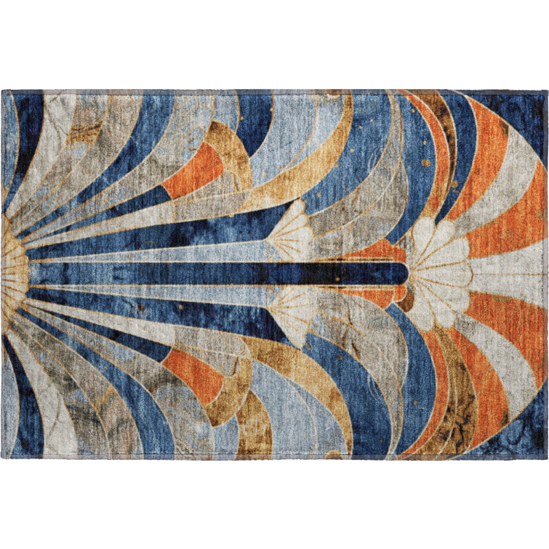 Premium Machine Washable Mayfield geometric Rug, 1'8" x 2'6", Navy