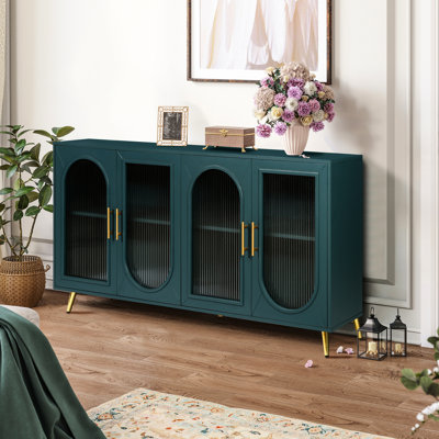 Meuble télé pour écran de 65 pouces et plus, rangement avec verre et tablettes réglables, armoire de chambre bleu marine, peinture spéciale