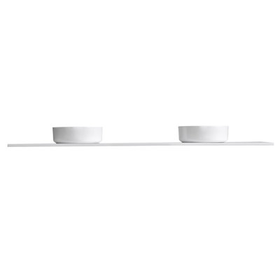 72" White Quartz Stone Bathroom Vanity Top With Double Round Ceramic Vessel Sinks