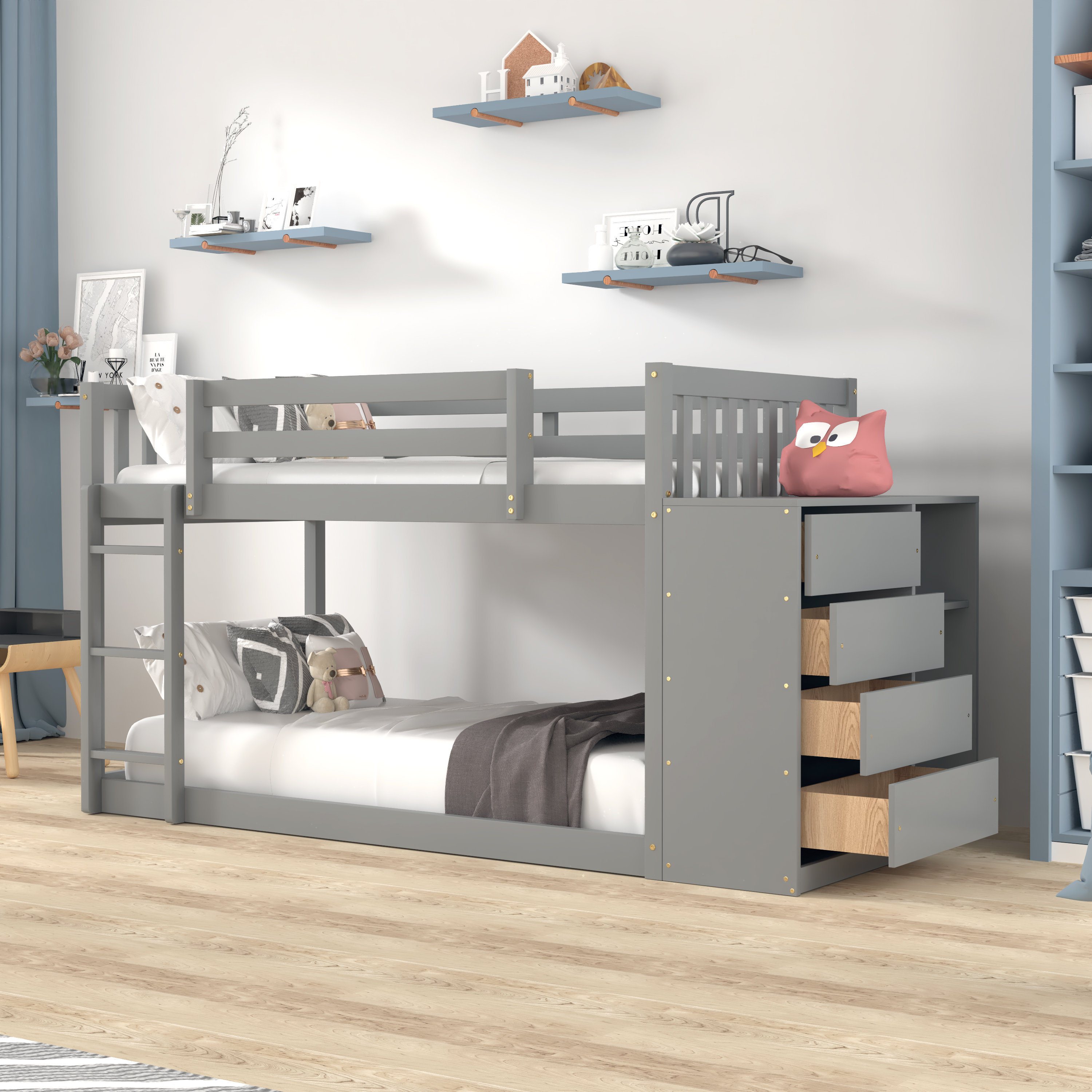 Harriet Bee Enslie Twin over Twin 4 Drawer Standard Bunk Bed with ...
