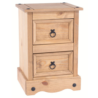 Thea 2 Drawer Bedside Table, End Table, Side Table, Pine Antique waxed, Corona design