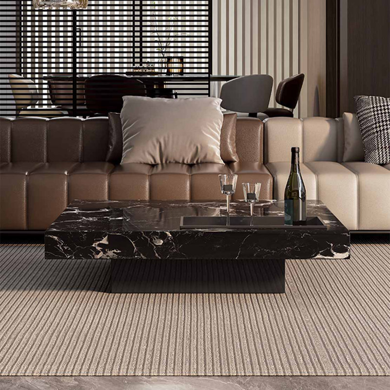 Table basse carrée en marbre, H 11,8 po x L 43,3 po x l 43,3 po, Noir