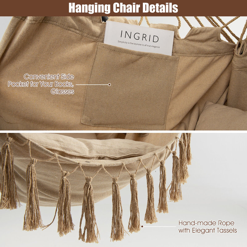 Caterin 1 Person Canvas Chair Hammock, Beige