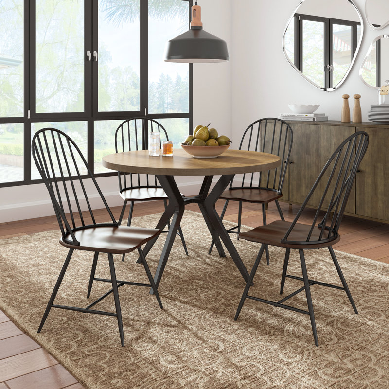 Stehle 45" Round Wood Table And Two-Tone Spindle Dining Chairs Set - Table And 4 Frame Chairs, Brown/Black, Brown