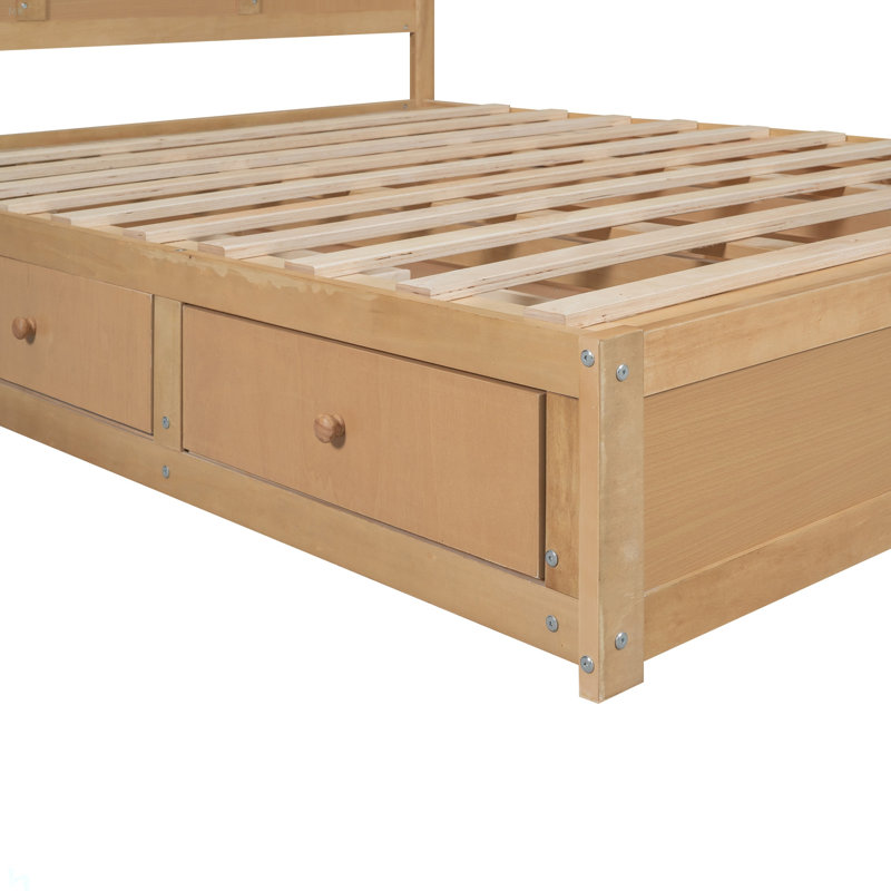 Grand lit plateforme en bois avec rangement inférieur et 2 tiroirs, Grand