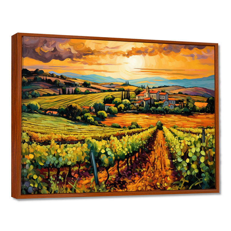 «Vangogh Sunlit Vineyard I», reproduction d'art sur toile inspirée par Vincent Van Gogh, H 24 po x l 32 po, Brun