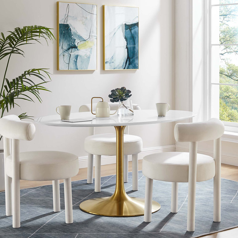 Table de salle à manger Silver Orchid Fein, Doré, H 28,5 po x l 35,5 po x L 60 po, Blanc