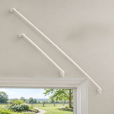 White 2 Pack wrap-around tier curtain rod set adjusts from 16-48 Inch with a 3/8 Inch diameter for French doors.