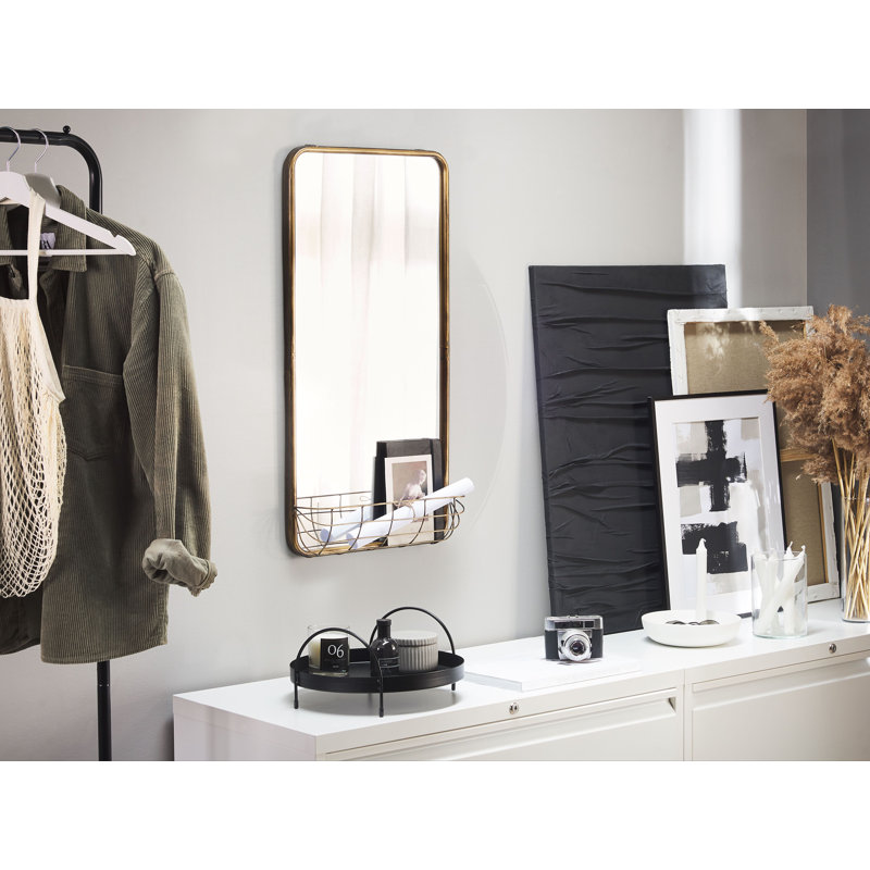 Kinchen Metal Flat Wall Mirror with Shelves