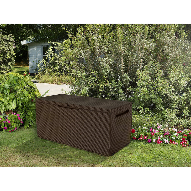 Ebern Designs Gayleen 123cm W 305L Plastic Lockable Deck Box in Brown