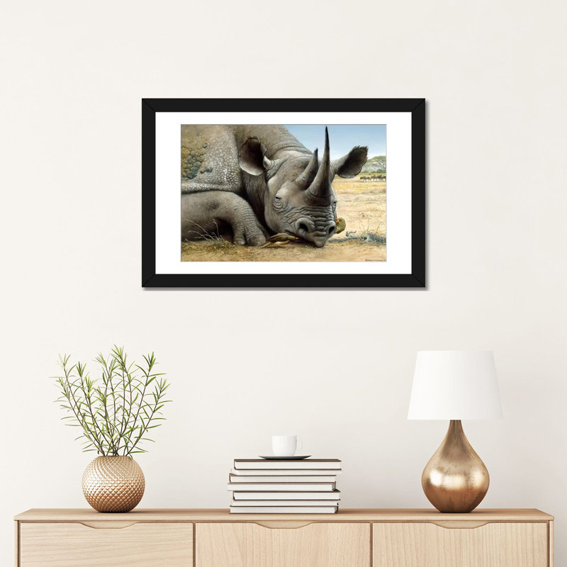 « black rhino » par impression sur toile Harro Maass, H 16 po x l 24 po x P 1 po, Papier d'art encadré noir, Blanc