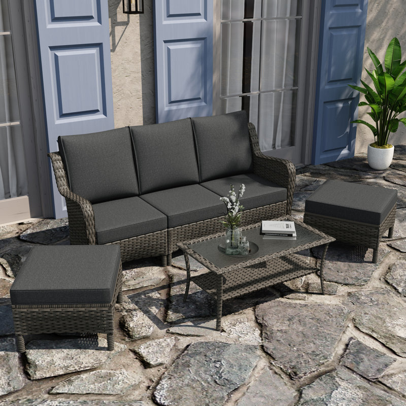 3 - Person Seating Group with Cushions, Black, Grey