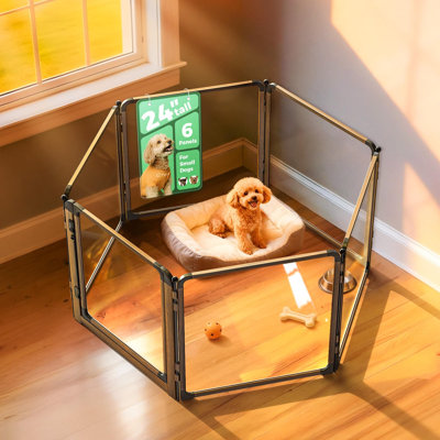 Parc d'intérieur pour chien en acrylique robuste AuraSpace Pro de FXW, avec structure en métal, 24 panneaux de hauteur et 6 panneaux pour chiots et petits chiens, noyer