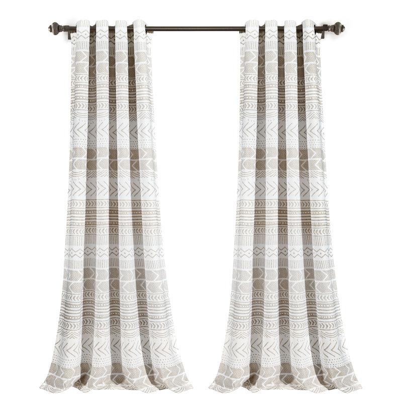 Hygge Geo Room Darkening Curtain Pair, 52" W x 84" L, Taupe/White