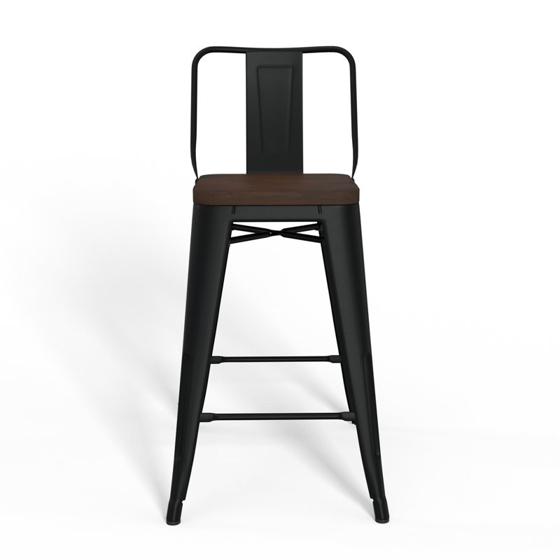 Rayne 24-Inch Black Metal and Wood Counter Height Stool Set