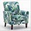 Fauteuil à motifs en mélange de polyester avec structure en bois de bouleau massif