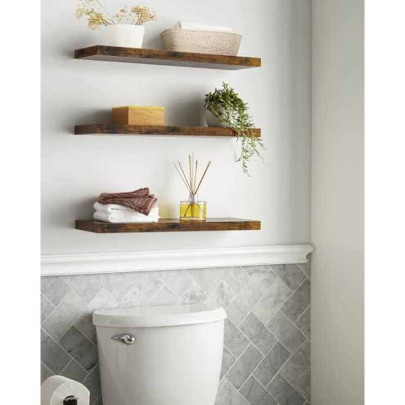 Floating Shelves For Wall, 22.5 Inch Rustic Wood Wall Mounted Shelving For Bathroom, Bedroom, Living Room, Kitchen & Book, Hanging Display Decor Shelf With 22 Lbs (Rustic Brown,Set Of 3)