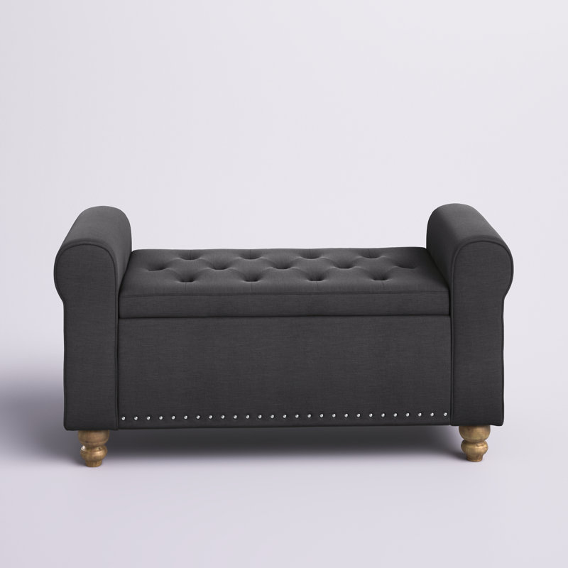 Alisdair 43.7'' W Flip Top Storage Bench with Nailhead and Solid Wood Legs, Black