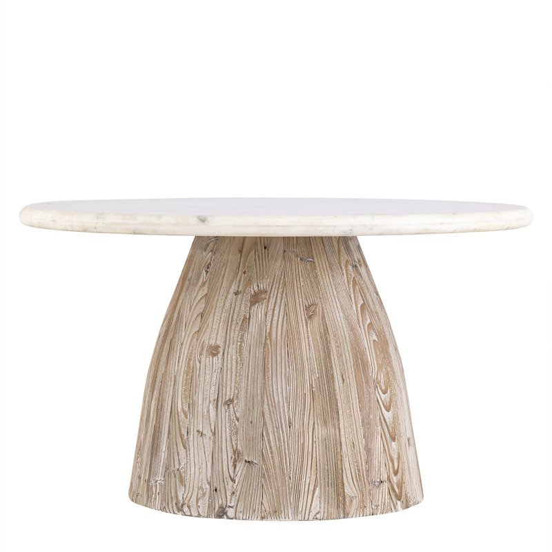 Natural Wood Round Coffee Table With Marble Top, 19" H x 31" L x 31" W