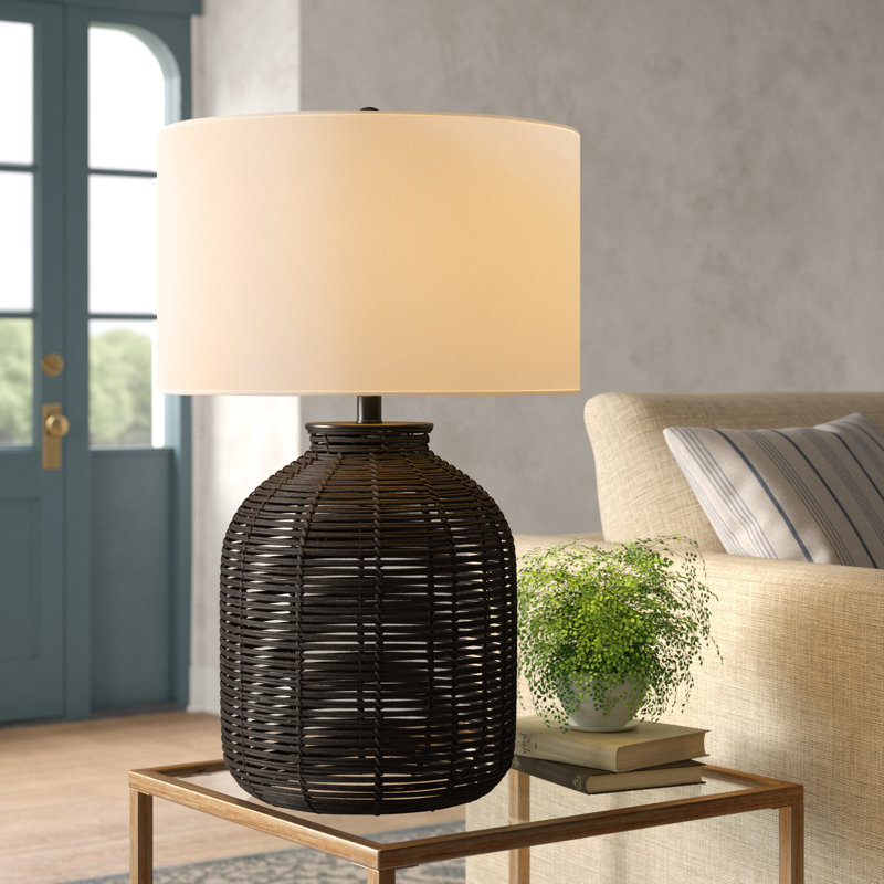 Wicker/Rattan Table Lamp, Black