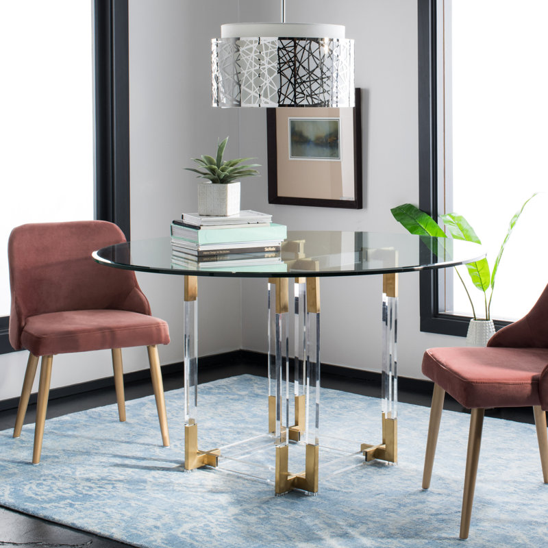 Round Glass Dining Table, Brass, 30" H x 42" L x 42" W