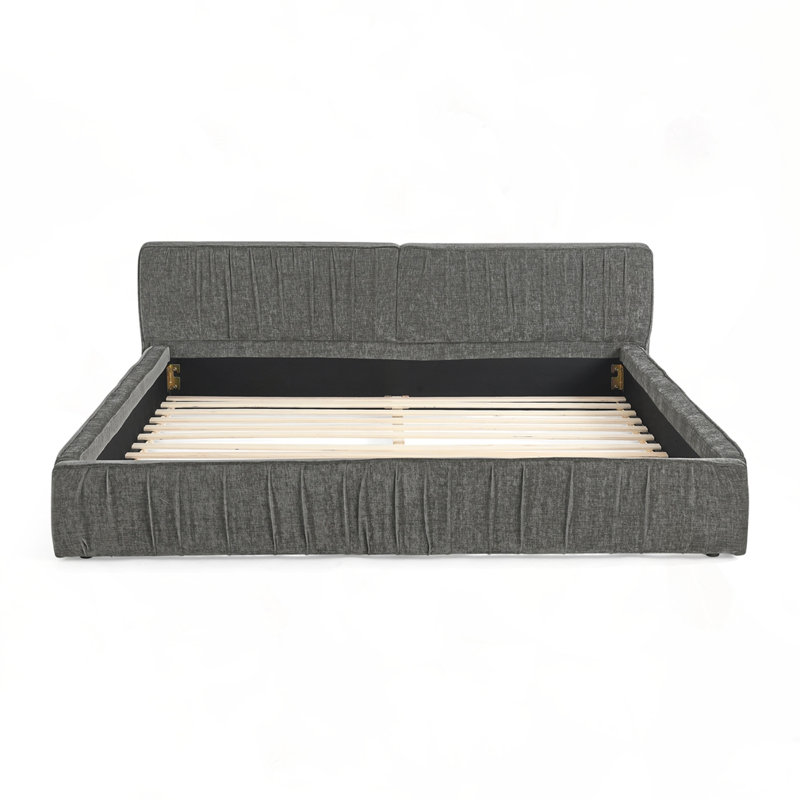 Queen Size Upholstered Bed Frame with Chenille fabric, Dark Grey