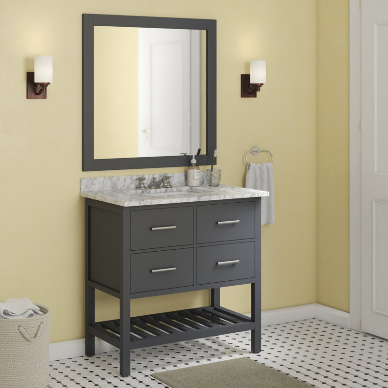 Ensemble de meuble-lavabo de salle de bain simple avec miroir 36 po Kanode, Gris