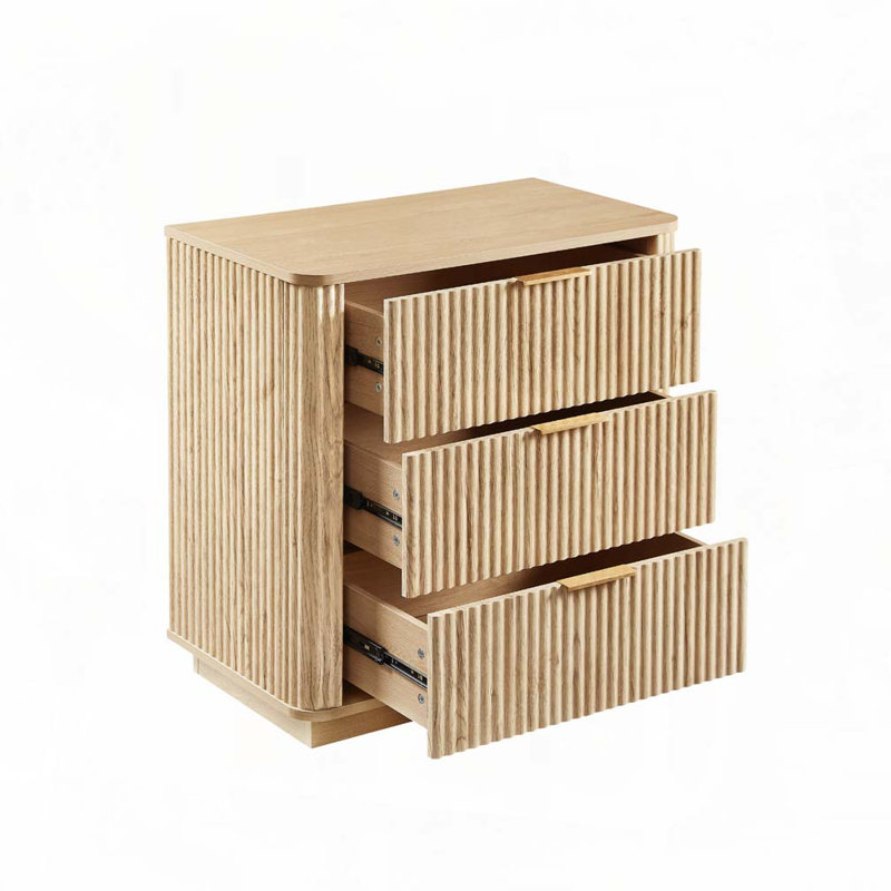 Wavy Design Storage Chest with 3 Drawers, Oak