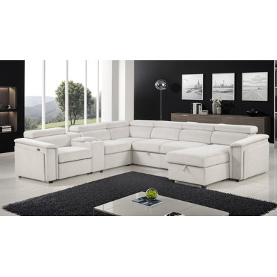 Harvey Modern Style Power Recliner Sleeper Sectional Sofa Made With Wood In Beige (CA Warehouse Inventory)