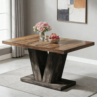47" Farmhouse Wooden Dining Table With Pedestal – Kitchen & Family Dinner Table For 4-6